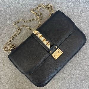 Genuine Valentino Handbag Black Leather Golden Chain